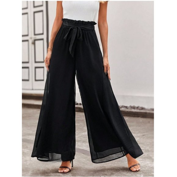 Black Paperbag Waist Wide Leg Pant * - Picture 3 of 7